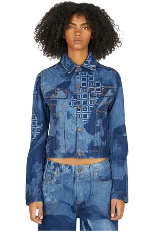 Ahluwalia Jassen, Dames, Blauw, S, Denim, Grafische Denim Jas