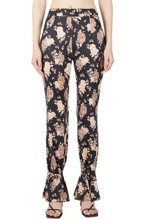 Rokh Broeken, Dames, Zwart, 2Xs, Polyester, Bloemenprint Jersey Broek