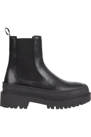 Tommy Hilfiger Schoenen, Dames, Zwart, 38 EU, Leer, Zwarte Chelsea Foxing Enkellaarzen