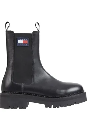 Tommy Hilfiger Schoenen, Dames, Zwart, 37 EU, Leer, Zwarte Urban Chelsea Booties