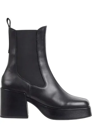 Tommy Hilfiger Schoenen, Dames, Zwart, 38 EU, Leer, Chunky Zwarte Enkellaarzen