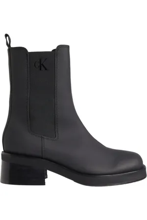 Calvin Klein Schoenen, Dames, Zwart, 40 EU, Leer, Zwarte Biker Chelsea Enkellaarzen