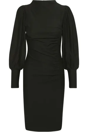 Gestuz Kleedjes, Dames, Zwart, S, Feminine Jurk met Pofmouwen en Hoge Hals