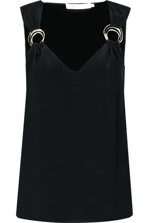 SIMONA CORSELLINI Tops, Dames, Zwart, M, Mouwloze Viscose Top met Brede-Schouder Suspenders Halslijn