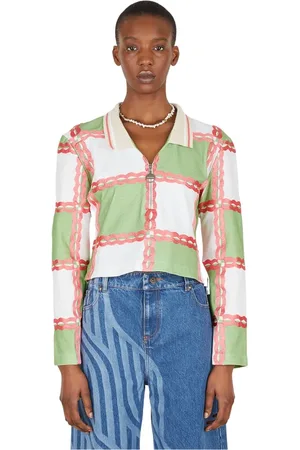 Ahluwalia Blouses & Shirts, Dames, Groen, M, Katoen, Polo Top met Grafisch Motief
