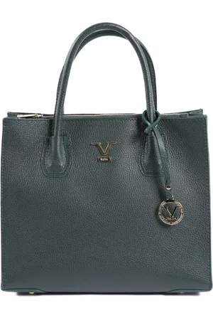 19V69 Italia Tassen, Dames, Groen, ONE Size, Leer, Donkergroene Leren Handtas
