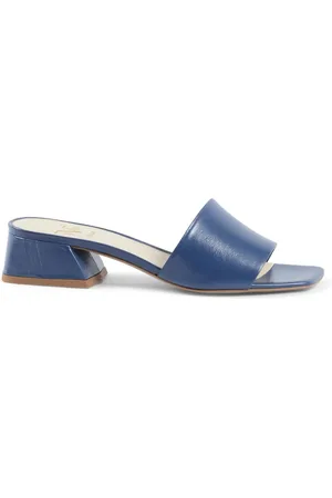 19V69 Italia Schoenen, Dames, Blauw, 38 EU, Leer, Blauwe Leren Sandalen met 4 cm Hak