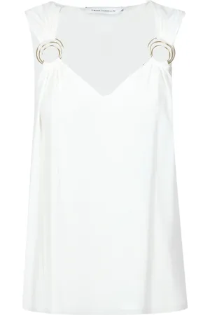 SIMONA CORSELLINI Tops, Dames, Wit, XS, Mouwloze Viscose Top met Brede Schouderbandjes