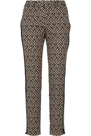 SIMONA CORSELLINI Broeken, Dames, Zwart, M, Polyester, Gestreepte polyester broek met ritssluiting en knoopsluiting