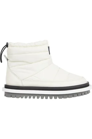 Tommy Hilfiger Schoenen, Dames, Wit, 36 EU, Polyester, Witte Gewatteerde Platte Enkellaarsjes