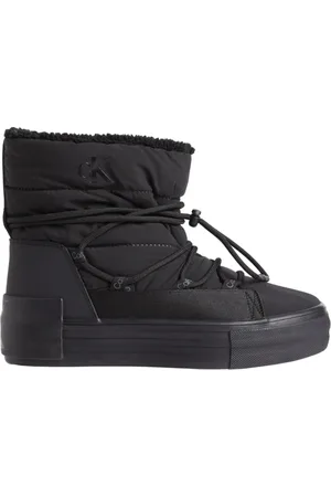 Calvin Klein Schoenen, Dames, Zwart, 39 EU, Polyester, Bold Vulc Flatf Snow Boot - Zwarte Enkellaarzen voor Dames