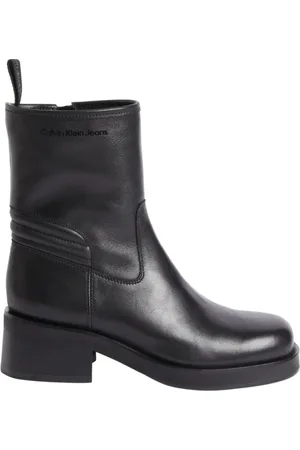 Calvin Klein Schoenen, Dames, Zwart, 36 EU, Leer, Zwarte Dames Biker Enkellaarzen