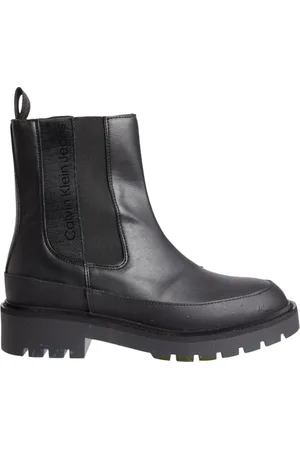 Calvin Klein Schoenen, Dames, Zwart, 40 EU, Polyester, Zwarte Combat Chelsea Enkellaarzen
