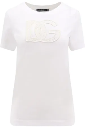 Dolce & Gabbana Tops, Dames, Wit, 2Xs, Katoen, Logo Patch Crew-neck T-Shirt