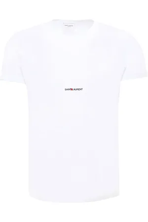 Saint Laurent Tops, Heren, Wit, L, Katoen, Rive Gauche T-shirt