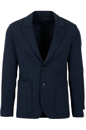 Paolo Pecora Jassen, Heren, Blauw, L, Blauwe Jersey Jas met Enkele Rij Sluiting