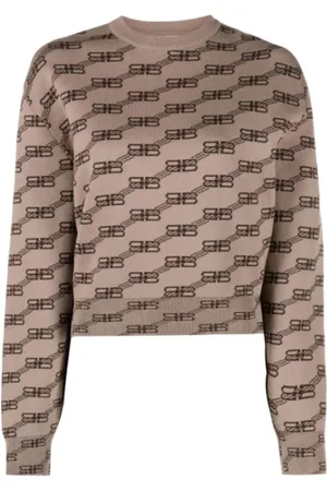 Balenciaga Truien, Dames, Bruin, XS, Katoen, Monogram Print Bruine Trui