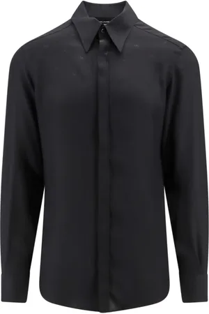 Dolce & Gabbana Overhemden, Heren, Zwart, L, Zijden overhemd met monogram