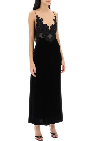 ZIMMERMANN Kleedjes, Dames, Zwart, M, Sensory Velvet Jurk met Guipure Kant