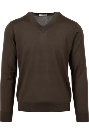 Paolo Pecora Truien, Heren, Bruin, L, Wol, Bruine Wol V-Hals Trui
