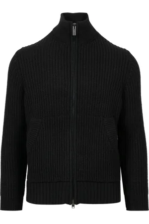 Paolo Pecora Sweatshirts & Hoodies, Heren, Zwart, S, Wol, Zwarte Wollen Cardigan met Ritssluiting