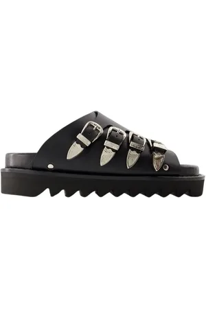 TOGA PULLA Schoenen, Dames, Zwart, 38 EU, Leer, Zwarte Leren Sandalen met Ronde Neus