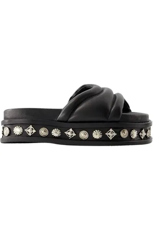 TOGA PULLA Schoenen, Dames, Zwart, 38 EU, Leer, Zwarte Leren Vierkante Open-Teen Sandalen