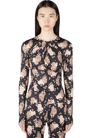 Rokh Tops, Dames, Zwart, M, Polyester, Bloemenprint Jersey Top met Avant-Garde Stijl