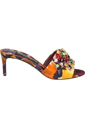 Dolce & Gabbana Schoenen, Dames, Geel, 36 EU, Multicolor Brokaat Slipper met Gekleurde Stenen