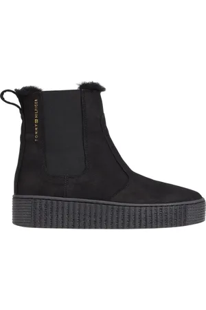 Tommy Hilfiger Schoenen, Dames, Zwart, 40 EU, Leer, Zwarte Chelsea Warmbootie