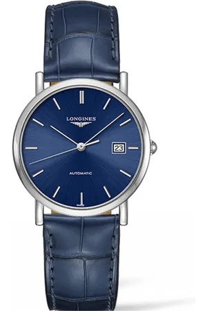 Longines Accessoires, Dames, Blauw, ONE Size, Automatisch Blauw Wijzerplaat Leren Band Horloge