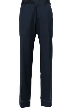 BRIONI Broeken, Heren, Blauw, L, Katoen, Marineblauwe Pantalon met Verborgen Sluiting