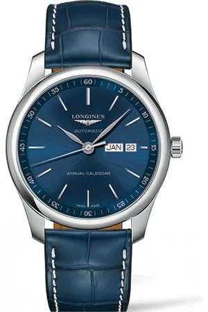 Longines Accessoires, Dames, Blauw, ONE Size, Automatisch Blauw Wijzerplaat Leren Band Horloge