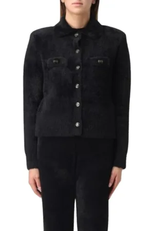 Twin-Set Jassen, Dames, Zwart, M, Polyester, Korte Ribgebreide Jas