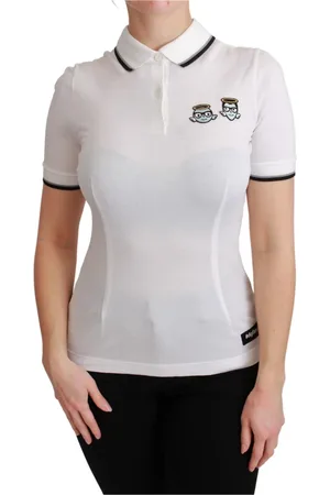 Dolce & Gabbana Tops, Dames, Wit, XS, Katoen, Angel Geborduurde Polo T-shirt