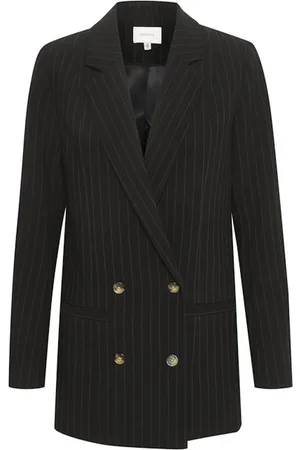 Gestuz Jassen, Dames, Zwart, M, Polyester, Pinstripe Blazer
