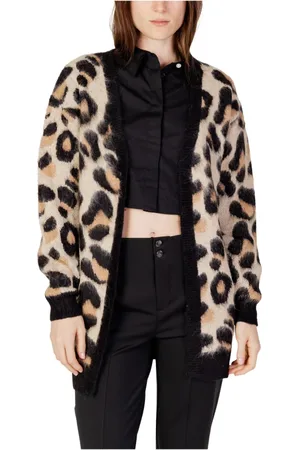 JACQUELINE DE YONG Truien, Dames, Bruin, M, Leopard Print Cardigan