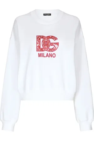 Dolce & Gabbana Sweatshirts & Hoodies, Dames, Wit, 3Xs, Katoen, Logo-Print Sweatshirt
