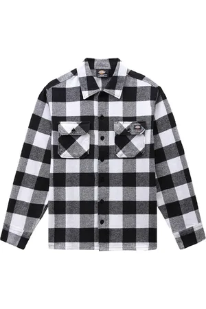Dickies Overhemden, Heren, Zwart, S, Katoen, Zwarte Geruite Overhemd met Lange Mouwen