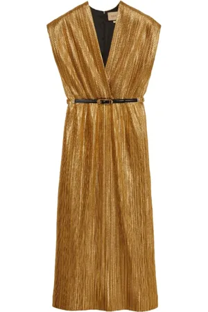 Gucci Kleedjes, Dames, Geel, S, Cady Lamé Midi Jurk