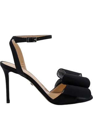 Mach & Mach Schoenen, Dames, Zwart, 36 EU, Satijn, Zwarte Satijnen Stiletto Sandalen