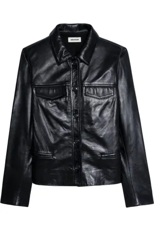 Zadig & Voltaire Jassen, Dames, Zwart, L, Suède, Zwarte Leren Jas met Knopen