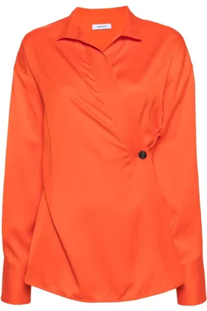 Salvatore Ferragamo Blouses & Shirts, Dames, Oranje, XS, Leer, Mandarin Wrap Top