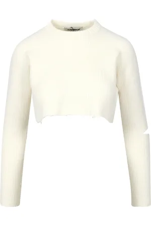 A PAPER KID Truien, Dames, , L, Katoen, Crop Sweater met Split en Logo Tag