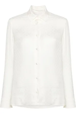 Palm Angels Blouses & Shirts, Dames, Wit, 2Xs, Monogram Jacquard Wit Overhemd