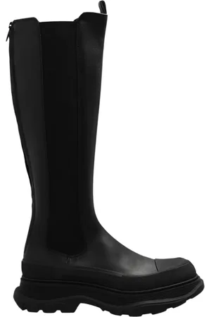 Alexander McQueen Schoenen, Dames, Zwart, 40 EU, Leer, Leren kniehoge laarzen
