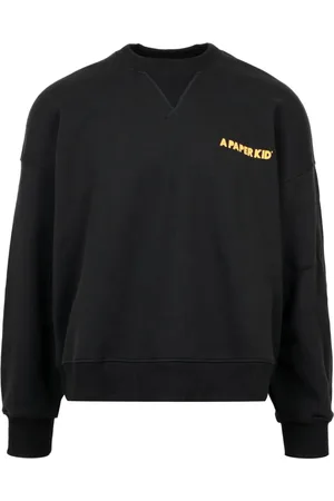 A PAPER KID Sweatshirts & Hoodies, Heren, Zwart, M, Katoen, Zwarte Katoenen Sweater met Ronde Hals