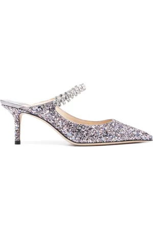 Jimmy Choo Schoenen, Dames, Grijs, 39 EU, Zilveren Glitter Hak Muiltjes