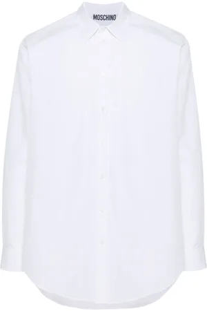 Moschino Overhemden, Heren, Wit, L, Katoen, Witte Katoenen Poplin Overhemd met Geborduurd Logo
