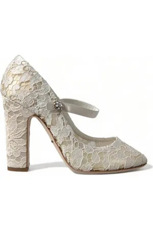 Dolce & Gabbana Schoenen, Dames, , 40 EU, Katoen, Witte Kant Blokhak Sandalen